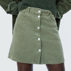 ZARA Corduroy Ribbed Mini Skirt Green